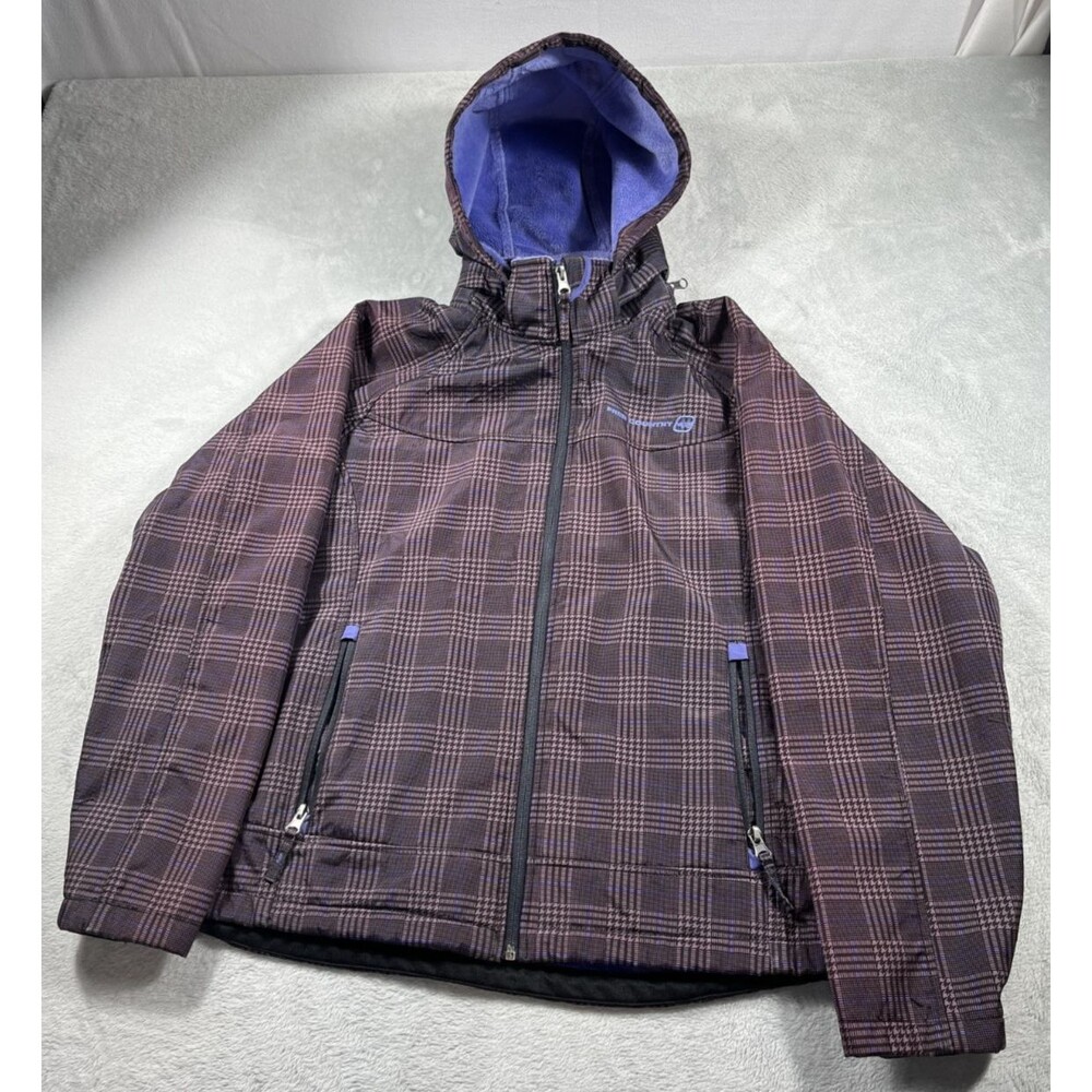 Free Country Womens XL Plaid Jacket Fleece Lining Removable Hood